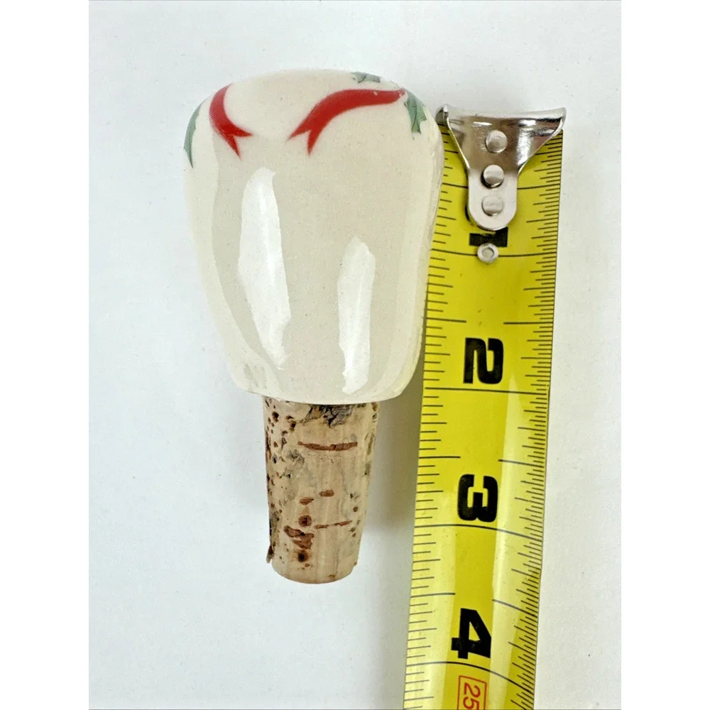 ceramic cork stopper Christmas pine cone holly ribbon design wine bottle